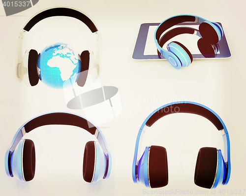 Image of Phone and headphones set. 3D illustration. Vintage style.