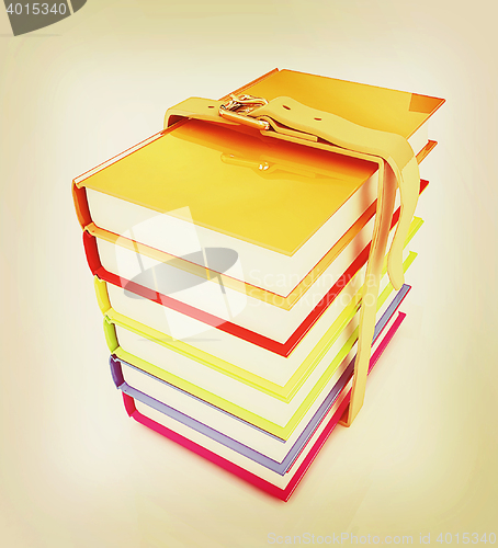 Image of colorful real books. 3D illustration. Vintage style.