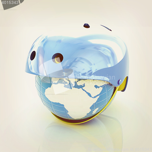 Image of Bicycle helmet on earth. The concept of healthy life and sport. 