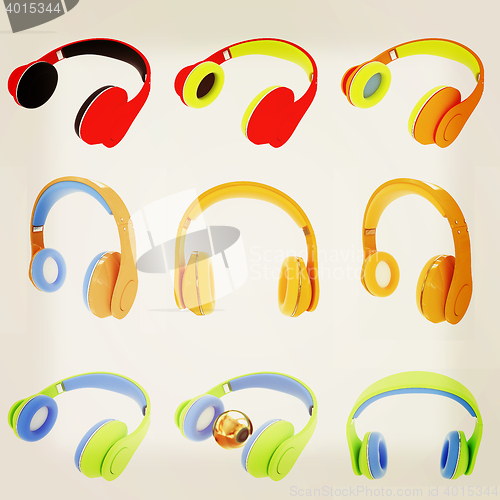 Image of headphones. 3D illustration. Vintage style.