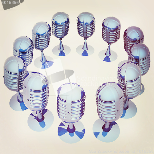 Image of 3d rendering of a microphones. 3D illustration. Vintage style.