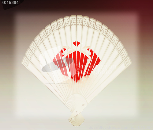 Image of Colorful hand fan. 3D illustration. Vintage style.