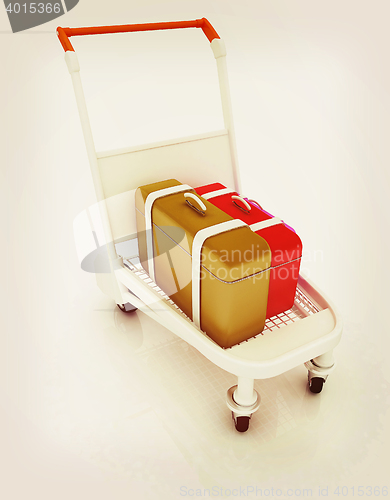 Image of Trolley for luggage at the airport and luggage. 3D illustration.