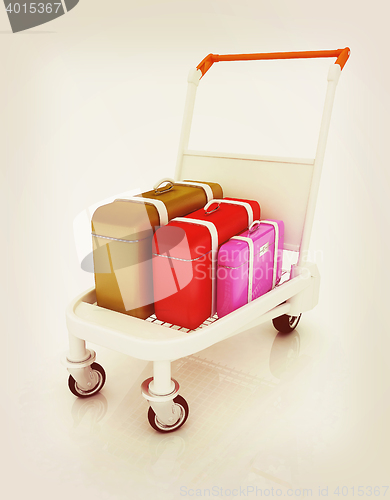 Image of Trolley for luggage at the airport and luggage. 3D illustration.