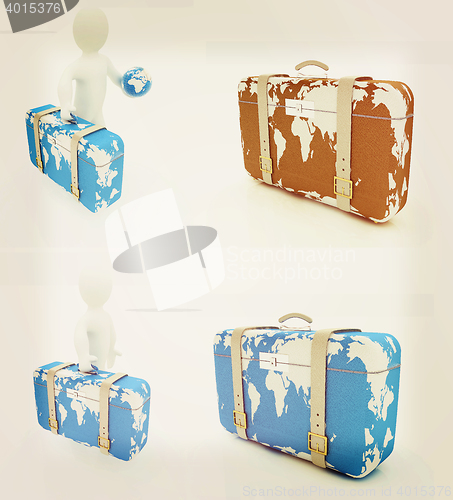 Image of Suitcase for travel set . 3D illustration. Vintage style.