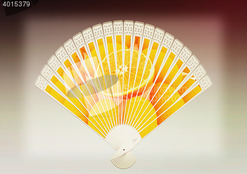 Image of Colorful hand fan. 3D illustration. Vintage style.