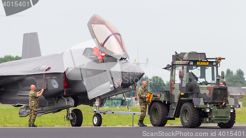 Image of LEEUWARDEN, NETHERLANDS - JUNE 11 2016: F35 Joint Strike Fighter