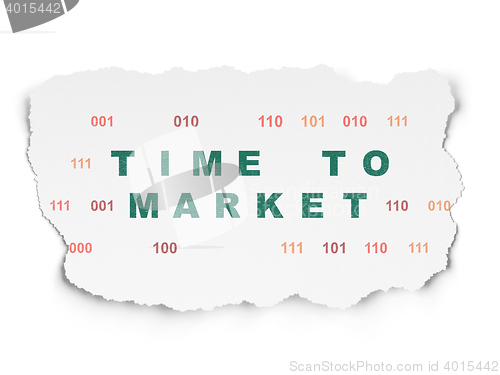 Image of Time concept: Time to Market on Torn Paper background