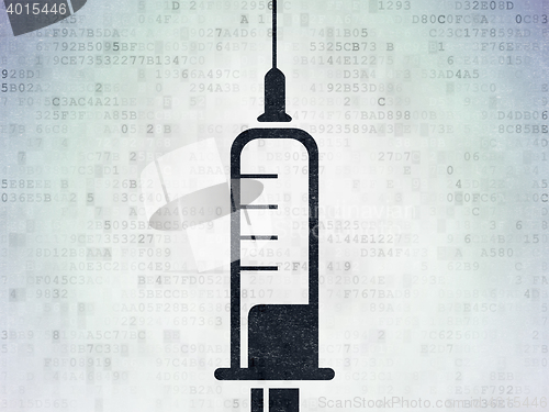 Image of Healthcare concept: Syringe on Digital Data Paper background