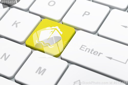 Image of Travel concept: Ship on computer keyboard background