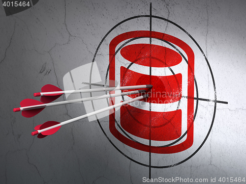 Image of Software concept: arrows in Database target on wall background