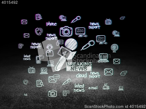 Image of News concept: Breaking News And Microphone in grunge dark room