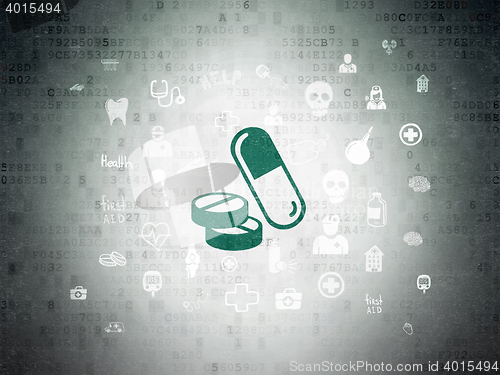 Image of Health concept: Pills on Digital Data Paper background