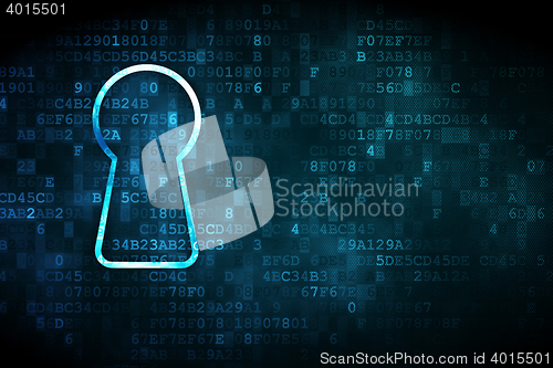 Image of Safety concept: Keyhole on digital background