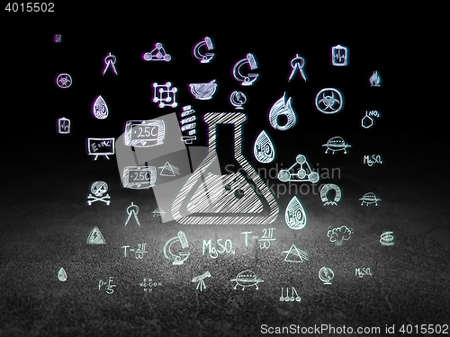 Image of Science concept: Flask in grunge dark room