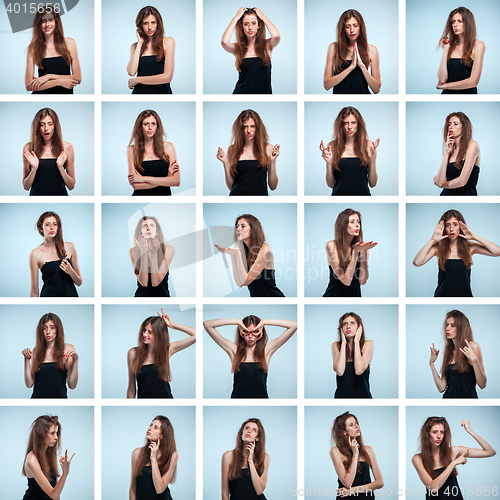 Image of Set of young woman\'s portraits with different emotions