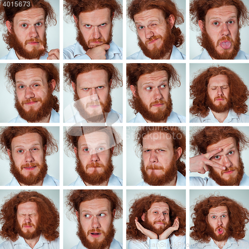 Image of The young man funny face expressions composite on gray background