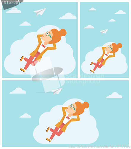 Image of Business woman lying on cloud vector illustration.