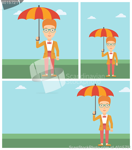 Image of Business woman with umbrella vector illustration.