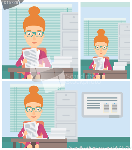 Image of HR manager checking files vector illustration.