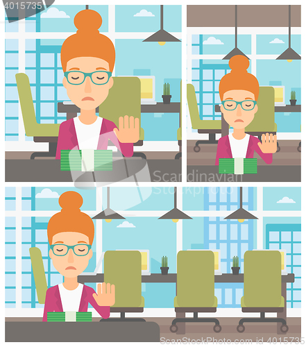 Image of Woman refusing bribe vector illustration.