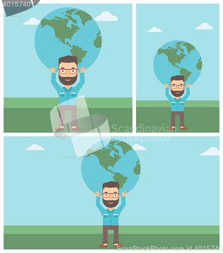 Image of Businessman holding Earth globe.