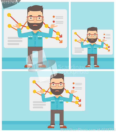 Image of Businessman with decreasing chart.