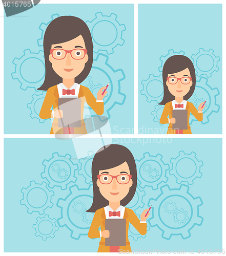 Image of Business woman with pencil vector illustration.