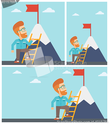 Image of Businessman climbing on mountain.