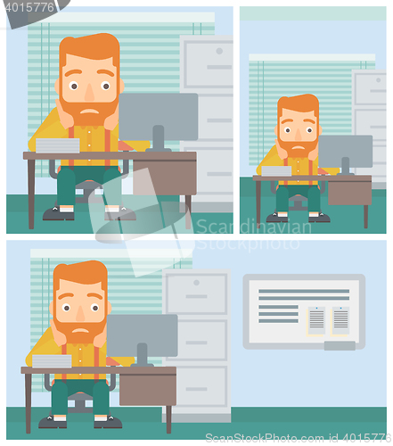 Image of Tired man sitting in office vector illustration.