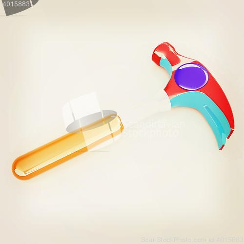 Image of Hammer on white background . 3D illustration. Vintage style.