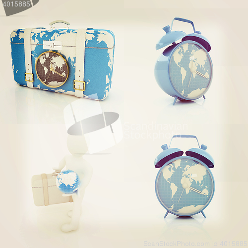 Image of Concept of travel set. 3D illustration. Vintage style.