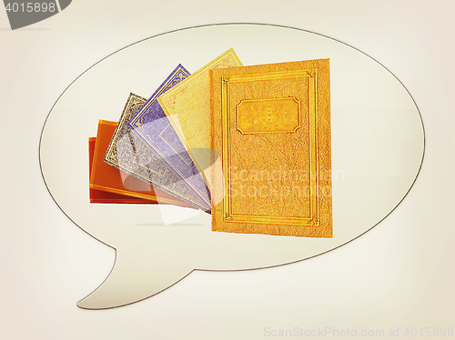 Image of messenger window icon and book . 3D illustration. Vintage style.