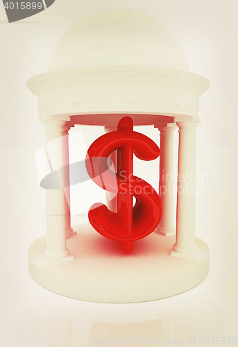 Image of Dollar sign in rotunda . 3D illustration. Vintage style.