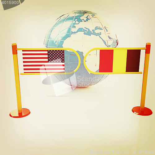 Image of Three-dimensional image of the turnstile and flags of USA and Be
