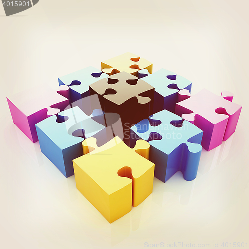 Image of Puzzle of the four elements. Conceptual image - a palette CMYK. 