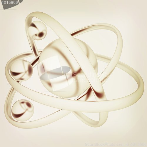 Image of 3d atom. 3D illustration. Vintage style.