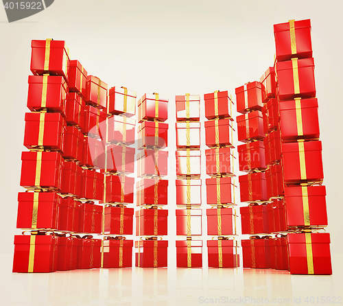 Image of Bright christmas gifts on a white background . 3D illustration. 