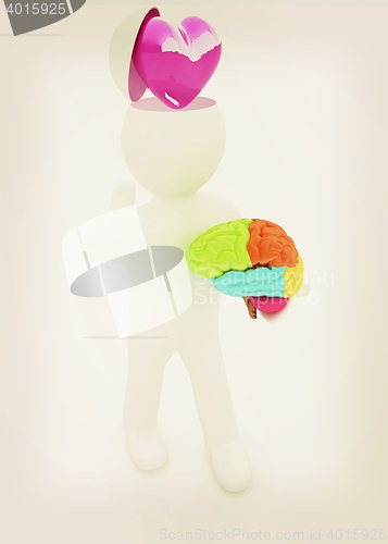 Image of 3d people - man with half head, brain and trumb up. Love concept