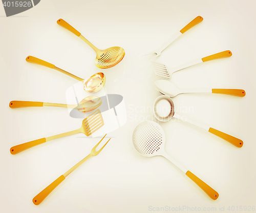 Image of cutlery on white background . 3D illustration. Vintage style.