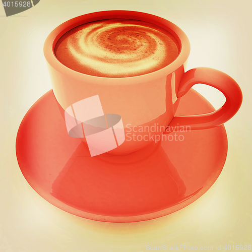 Image of Coffee cup on saucer. 3D illustration. Vintage style.