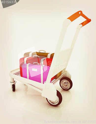 Image of Trolley for luggage at the airport and luggage. 3D illustration.