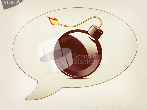 Image of messenger window icon and black bomb burning. 3D illustration. V