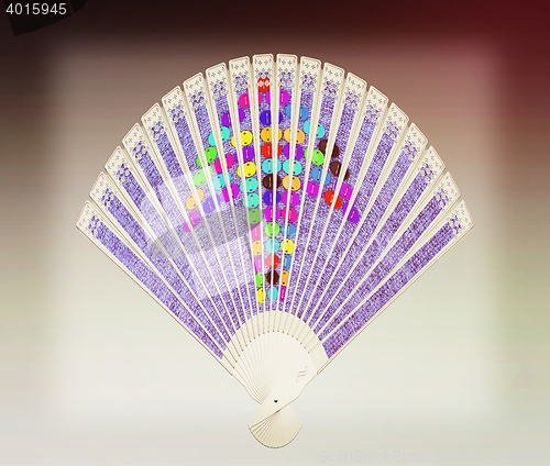 Image of Colorful hand fan . 3D illustration. Vintage style.