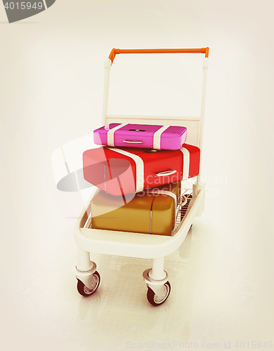 Image of Trolley for luggage at the airport and luggage. 3D illustration.