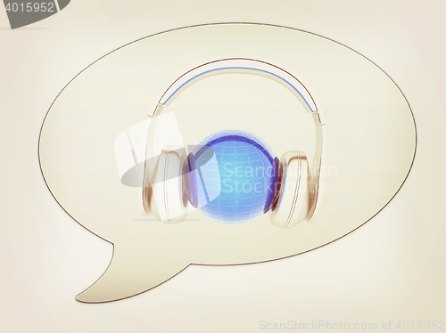 Image of messenger window icon. 3d illustration of earth listening music 