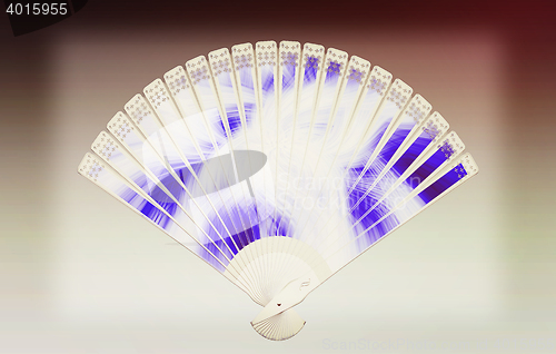 Image of Colorful hand fan . 3D illustration. Vintage style.