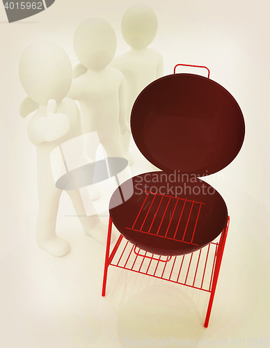 Image of 3d man with barbeque. 3D illustration. Vintage style.