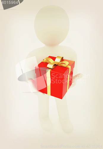 Image of ?? ????? ???? 3d man and red gifts with gold ribbon. 