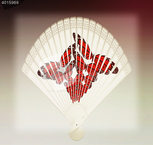 Image of Colorful hand fan. 3D illustration. Vintage style.